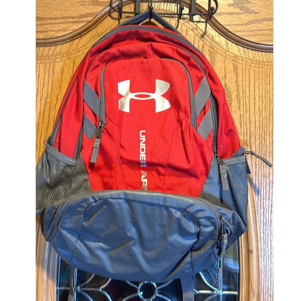 Under Armour Backpack Red Gray School Book Bag Laptop Travel Gym Hiking